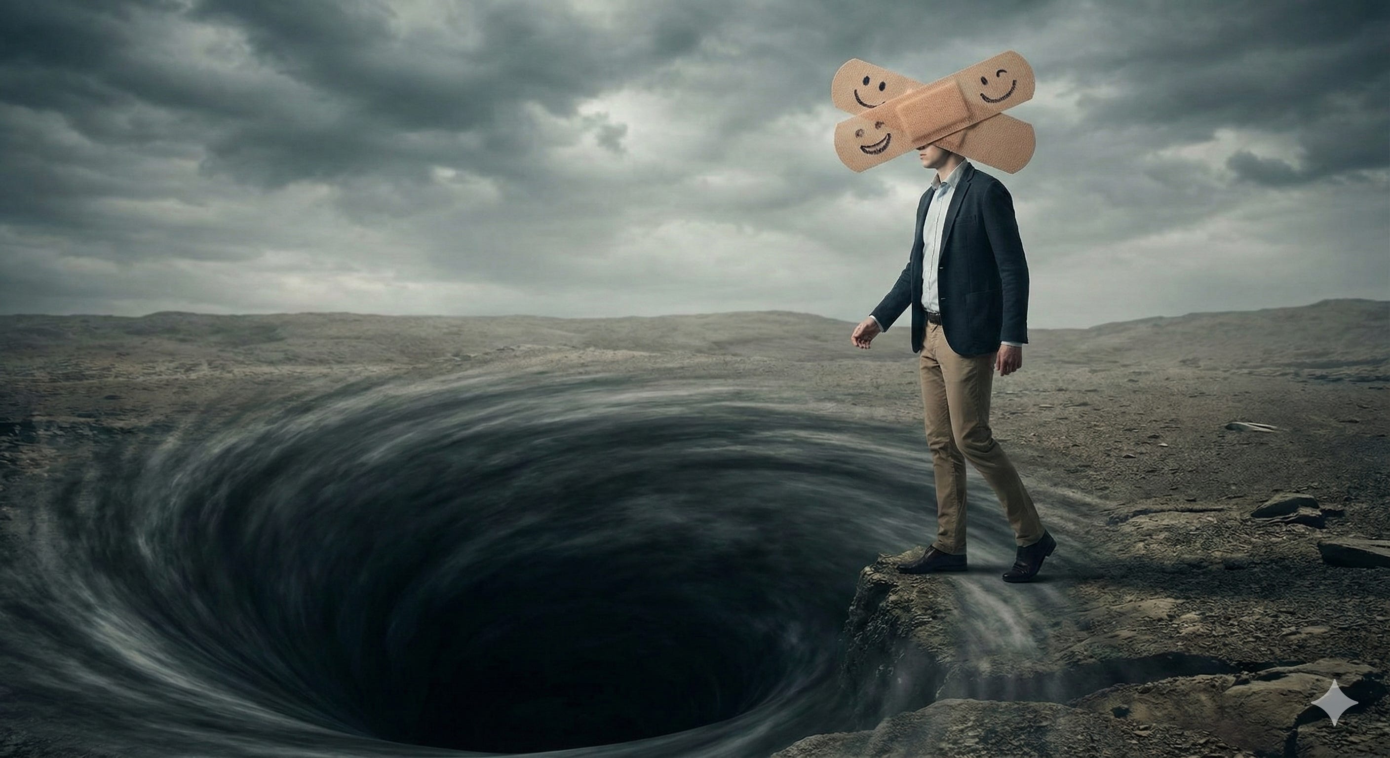 A man walking into a swirling black hole